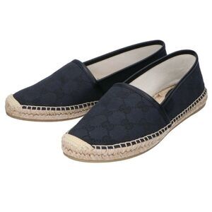 Gucci Monogram Signature Jacquard Espadrilles Black Canvas Shoes Size 34